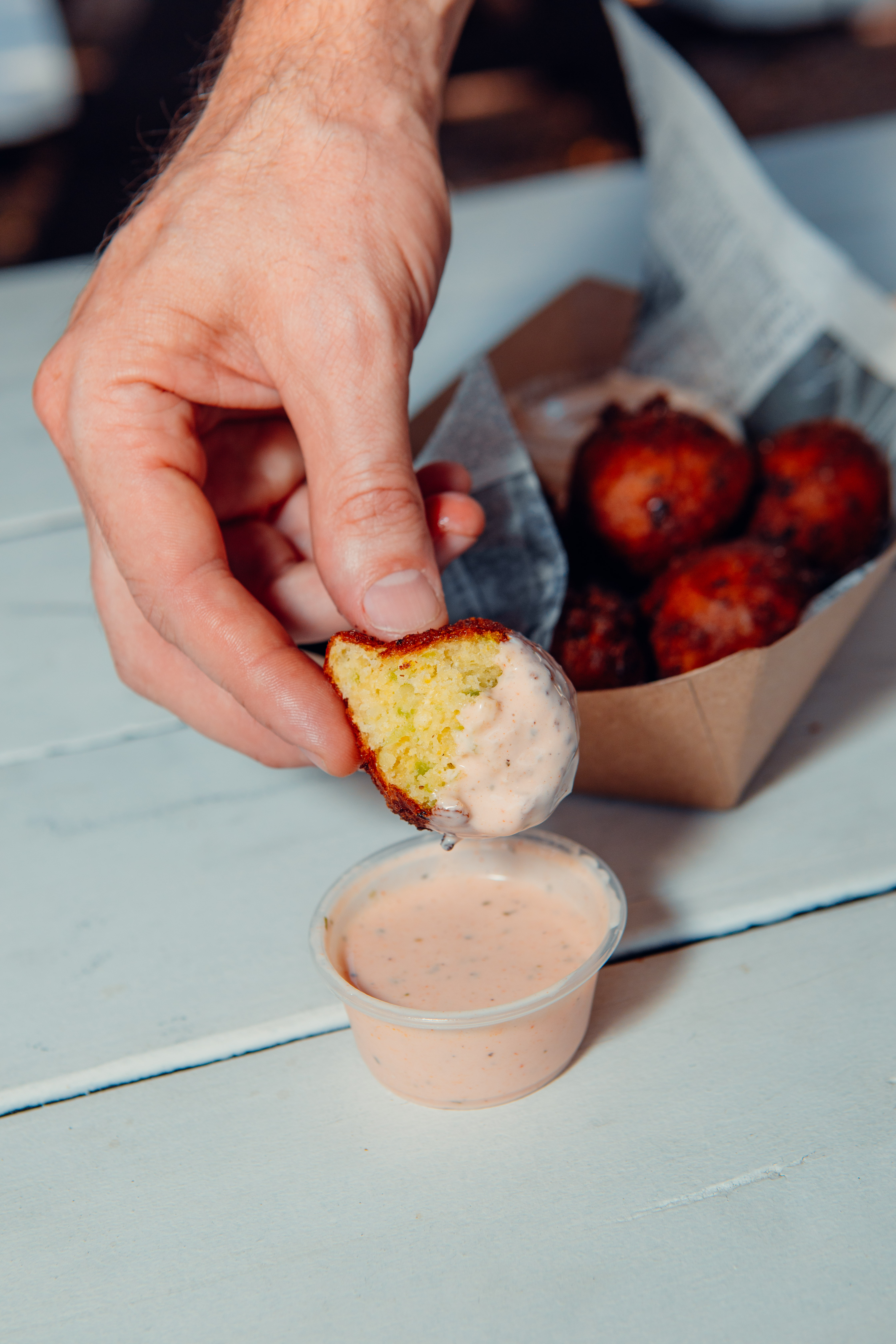 Jalapeño hushpuppies as a catering add-on in Austin, TX