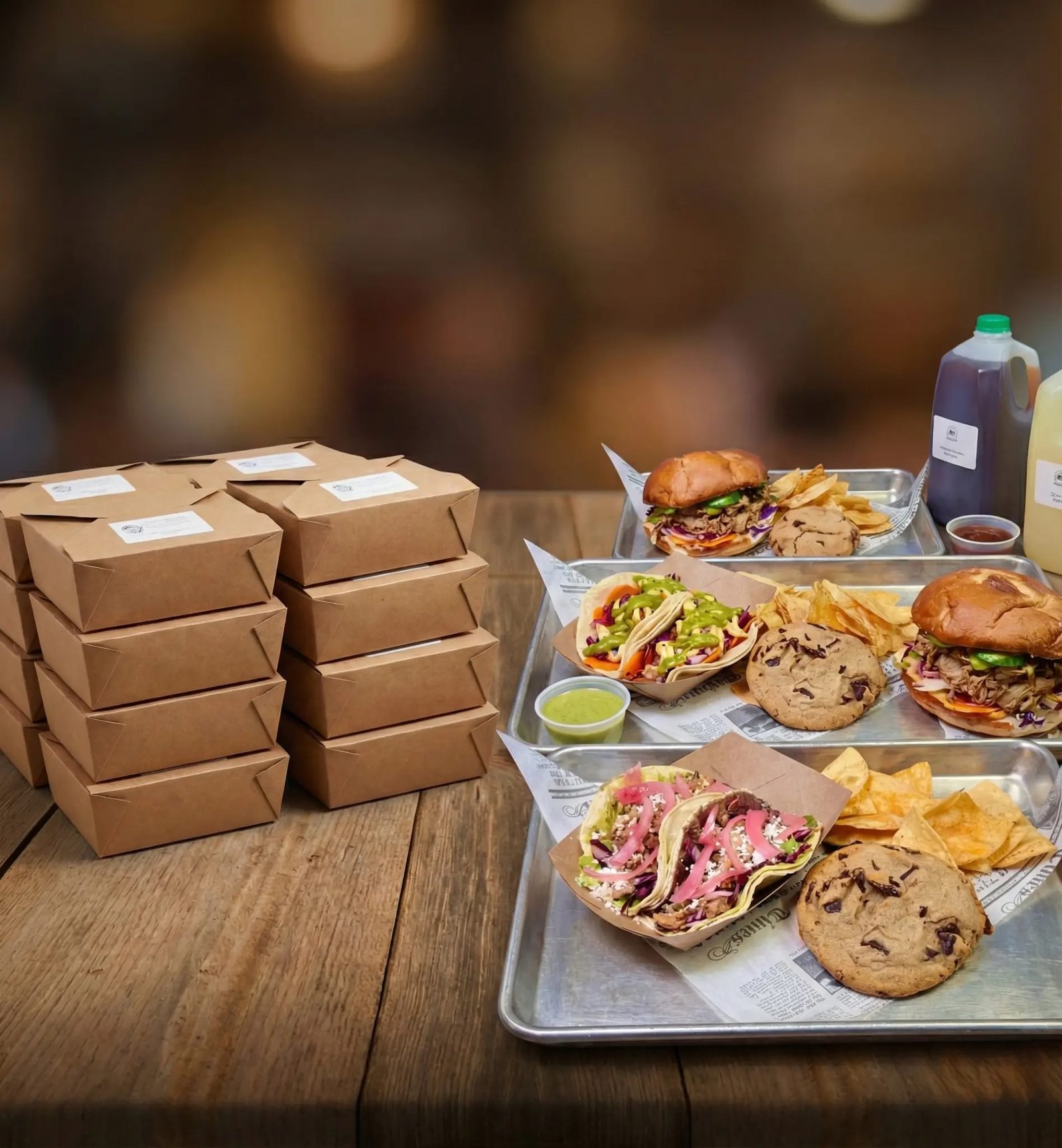 Labeled boxed lunches for an Austin office catering order