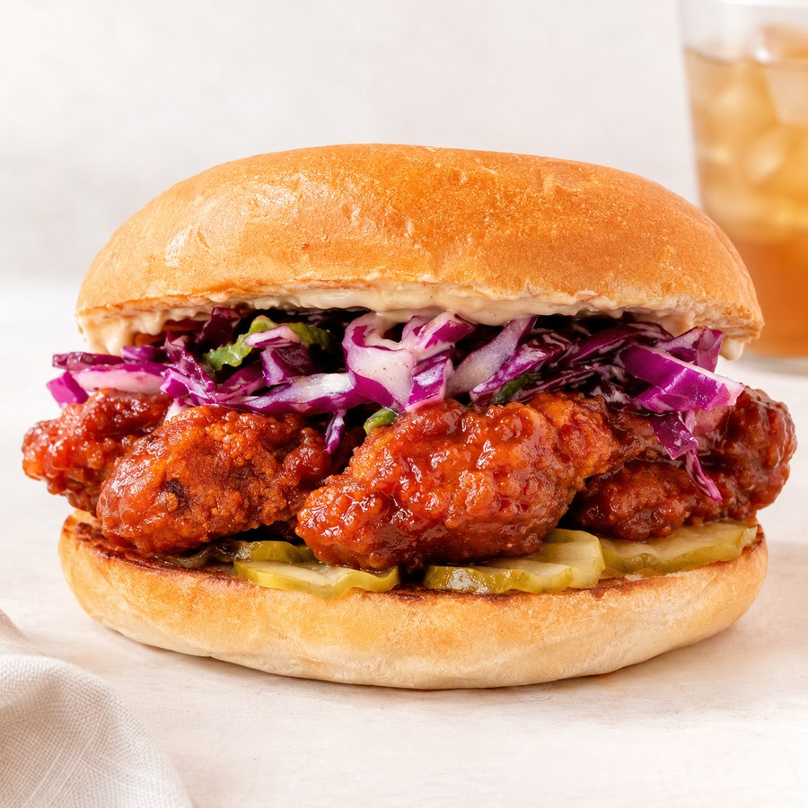 The Red Flag twice-fried chicken torta at Austin Daily Press