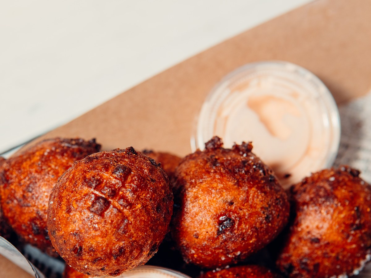 Jalapeño hushpuppies at a lunch spot in East Austin, Austin, TX
