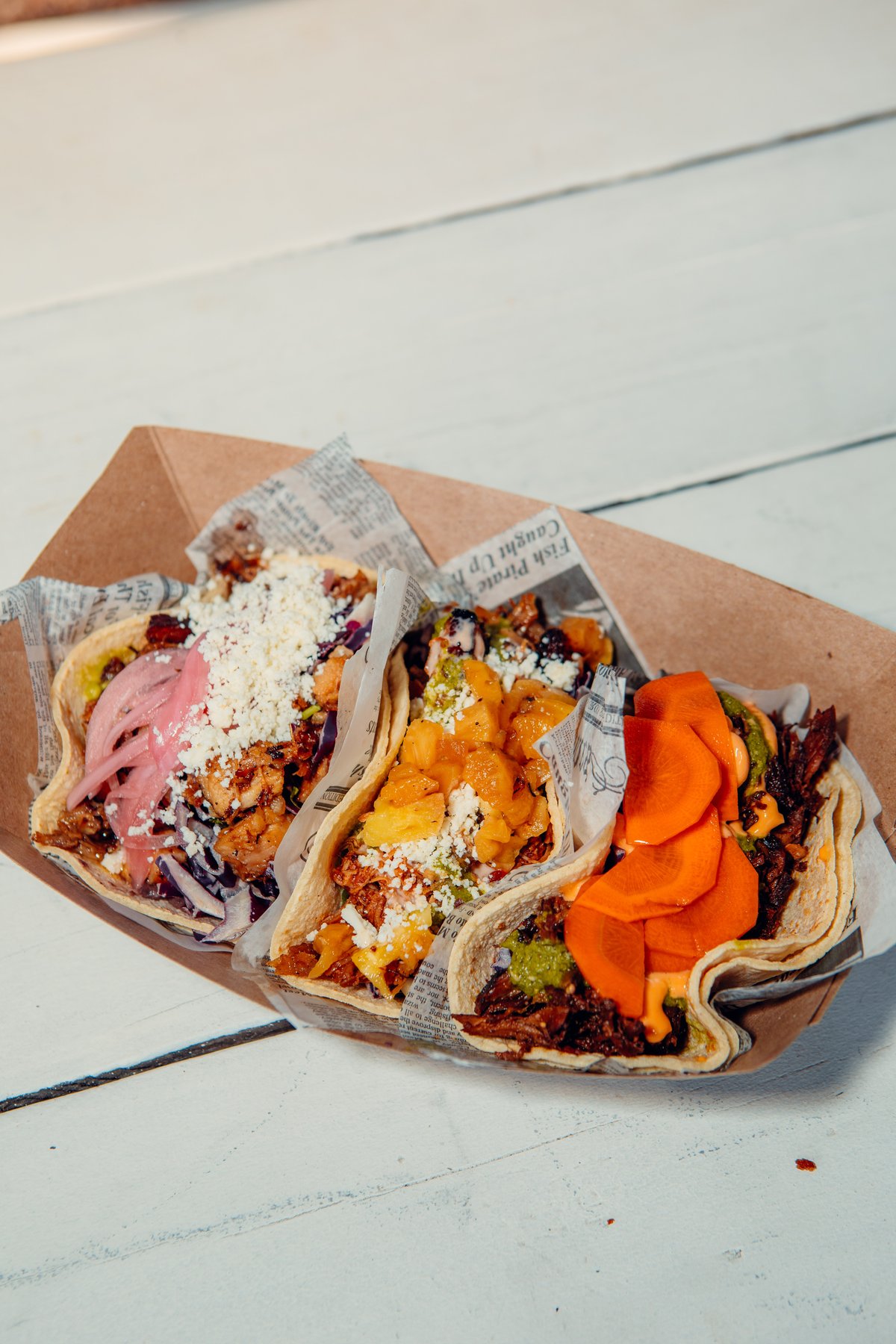 Taco trio lunch spread in East Austin, Austin, TX