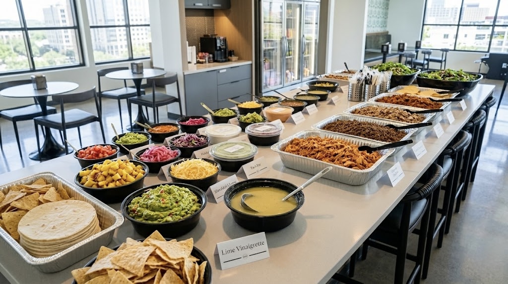 ADP build-your-own taco spread for corporate catering in Austin
